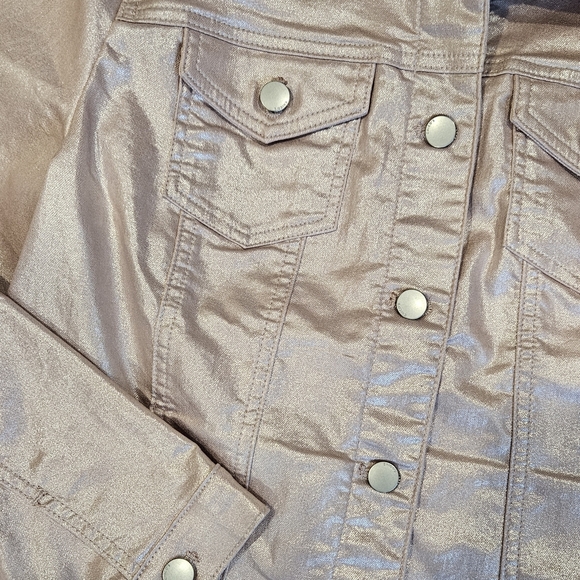 Chico's Women's Size 1 Metallic Pink Button-Up Utility Jacket - Picture 10 of 12